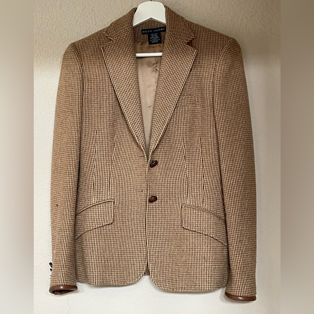 Ralph Lauren Beige Houndstooth Blazer size 4 made in Italy